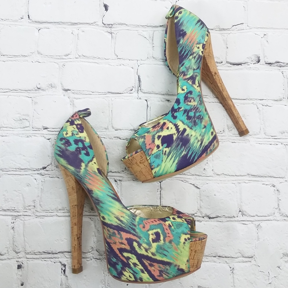 Tribal Print Cork Platform Heels Chinese Laundry